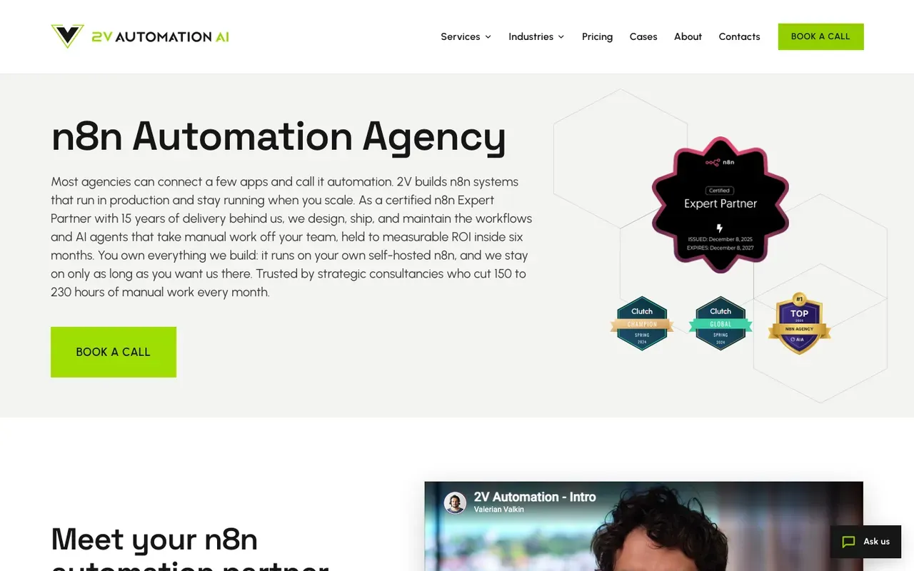 2V Automation n8n agency page