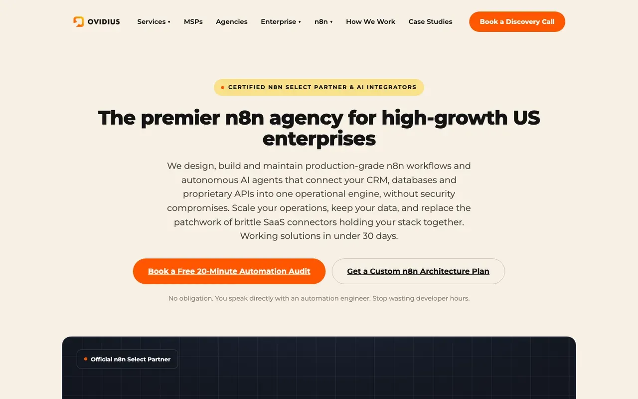 Ovidius AI n8n agency page